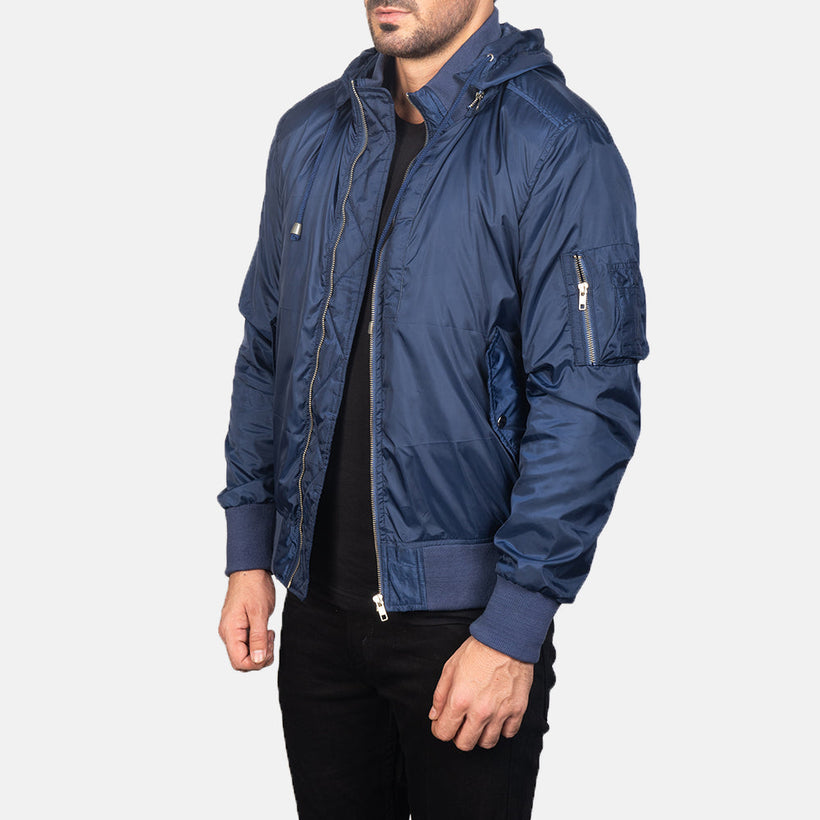 Hanklin MA-1 Blue Hooded Læder Bomberjakke til Mænd