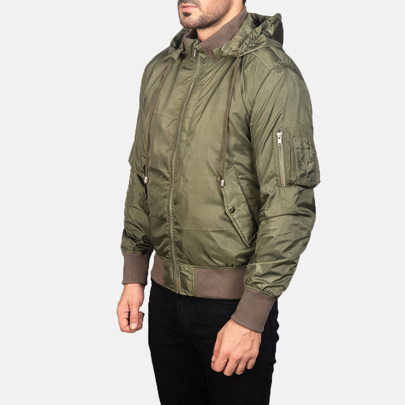 Hanklin MA-1 Green Hooded Læder Bomberjakke til Mænd