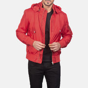 
Hanklin Ma-1 Red Hooded Bomber Jacket in Red Nylon - Forfra med skræddersyet silhuet | Køb online