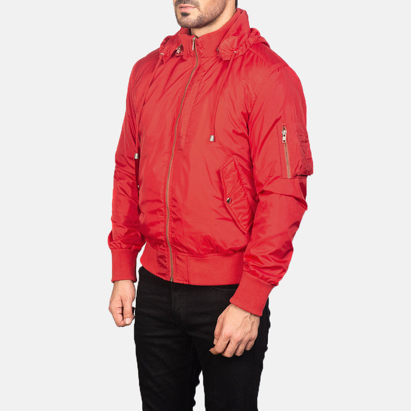 Hanklin MA-1 Red Hooded Læder Bomberjakke til Mænd