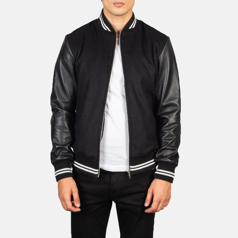 Harrison Sort Hybrid Varsity Læderjakke til Mænd