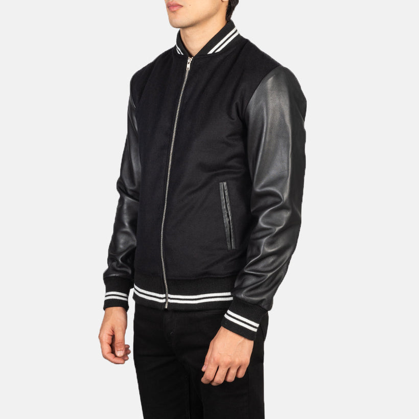 Harrison Sort Hybrid Varsity Læderjakke til Mænd