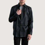 
Haven Black Leather Shirt in Black Sheepskin Leather - Forfra med skræddersyet silhuet | Køb online