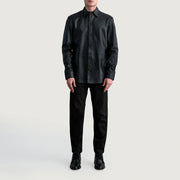 
Nærbillede of Shirt & Leather Buttons Hardware on Haven Black Leather Shirt