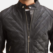 Close-Up Detail of Band with Snap Button &amp; Zipper Hardware on Henry Quilted Sort Læderjakke til Mænd
