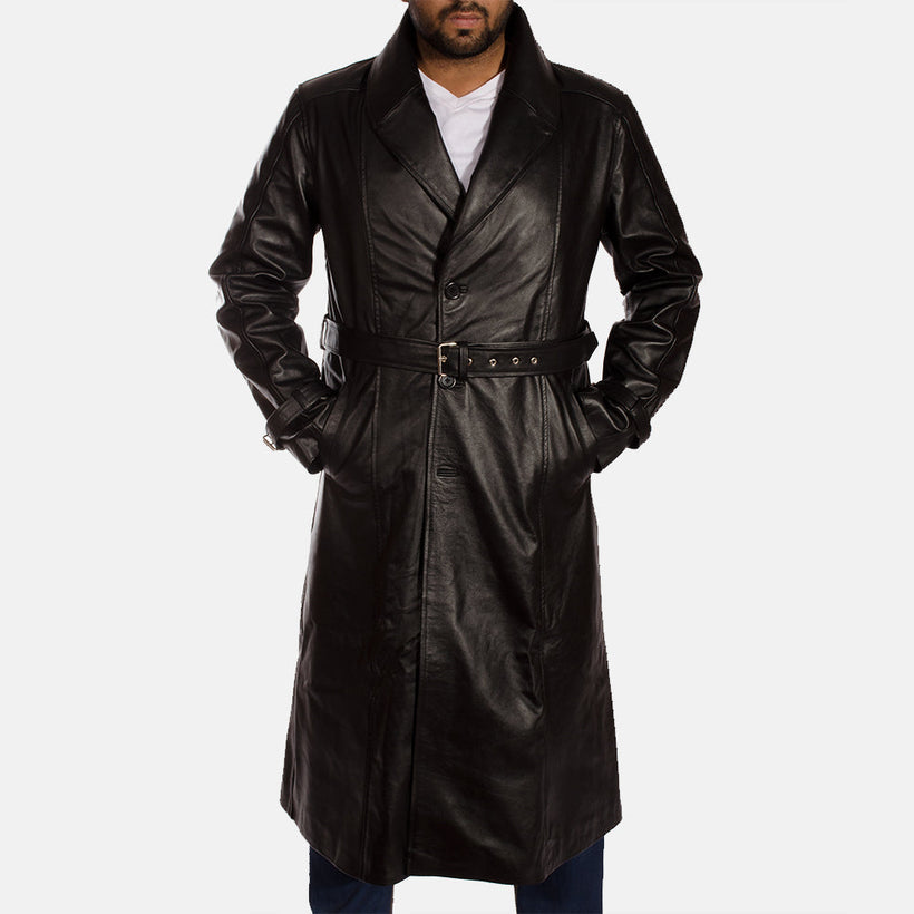 Hooligan Sort Trenchcoat i Læder til Mænd