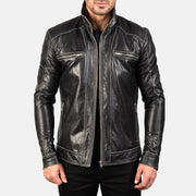 
Hudson Black Leather Biker Jacket in Black Cowhide Leather - Forfra med skræddersyet silhuet | Køb online