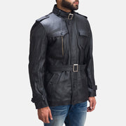 Black Sheepskin leather Coat - Back View Showing Tailored Shoulder Fit &amp; Clean Hemline