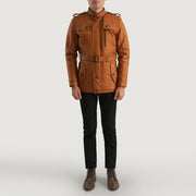 Hunter Lys brun Brun Fur Læderjakke til Mænd - Lateral Side Profile View Showing Sleeve Cut &amp; Athletic Taper Fit