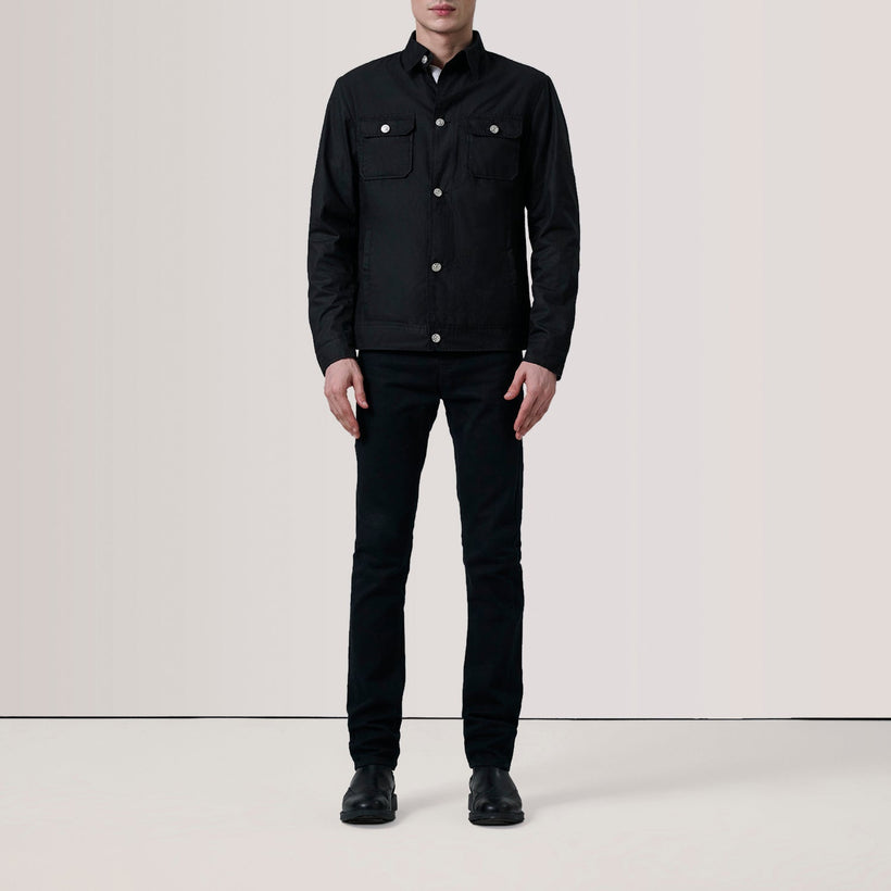 Irwin Sort Waxed Canvas Field Læderjakke til Mænd