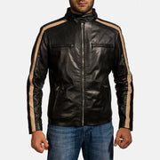 Men's Jack Sort Læder Bikerjakke til Mænd in Black Sheepskin Leather - Front Profile View &amp; Tailored Silhouette | Buy Online