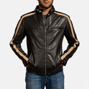 Black Sheepskin Leather Biker Jacket - Back View Showing Tailored Shoulder Fit &amp; Clean Hemline