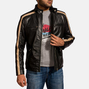 Men's Jack Sort Læder Bikerjakke til Mænd - Lateral Side Profile View Showing Sleeve Cut &amp; Athletic Taper Fit