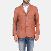 James Lys brun Brun Leather Blazer til Mænd in Brown Sheepskin Leather - Front Profile View &amp; Tailored Silhouette | Buy Online