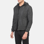 
Black Polyester Hooded Jacket - Bagfra med tilpassede skuldre og ren kant