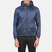 
Jimmy Blå Hooded Windbreaker Læderjakke til Mænd in Blue Nylon - Forfra med skræddersyet silhuet | Køb online