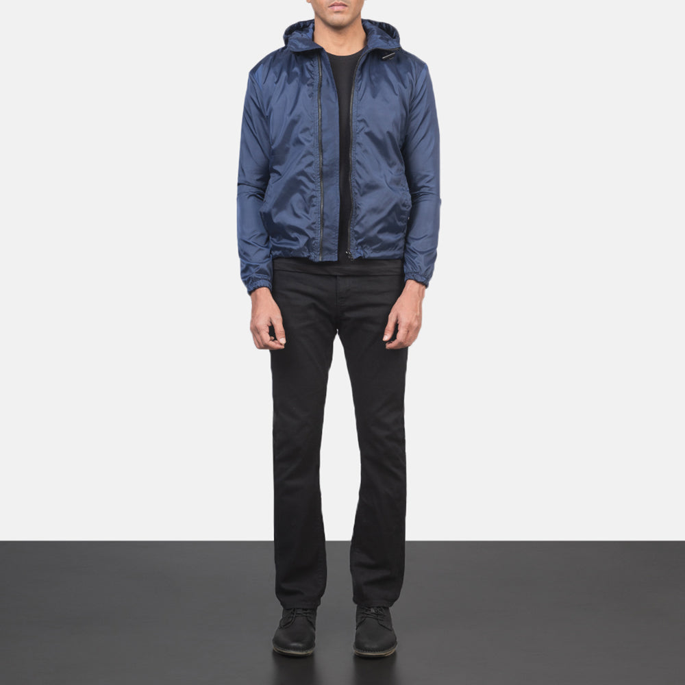 Jimmy Blue Hooded Windbreaker Jacket - Sideprofil med ergonomisk ærmesnit