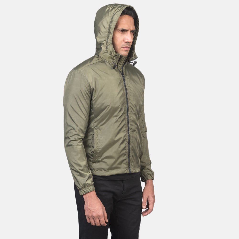 Green Nylon Hooded Jacket - Bagfra med tilpassede skuldre og ren kant
