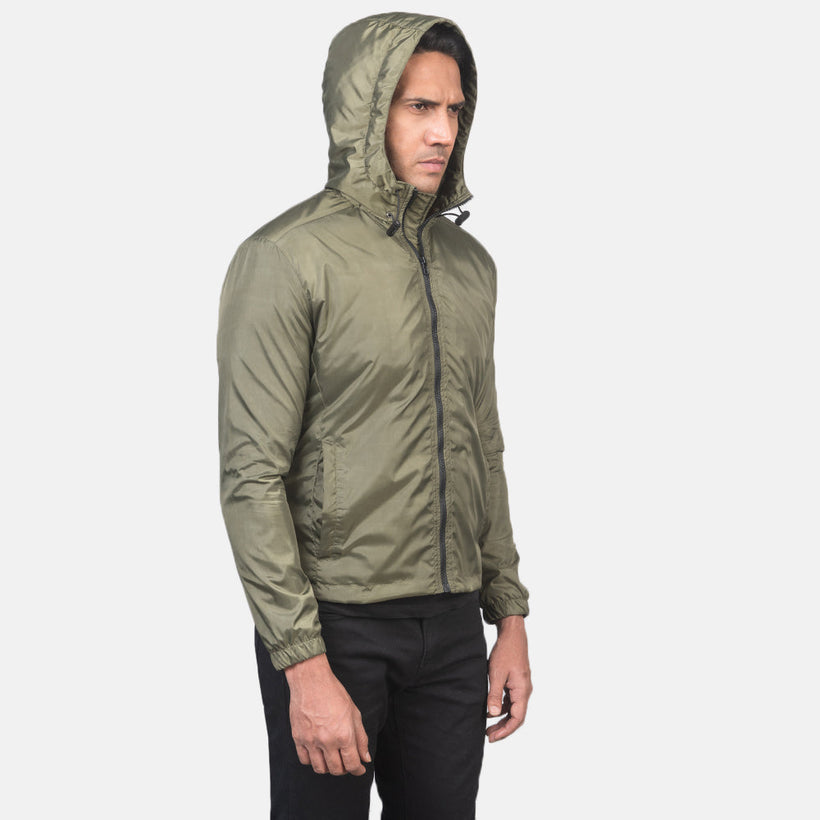 Jimmy Grøn Hooded Windbreaker Læderjakke til Mænd