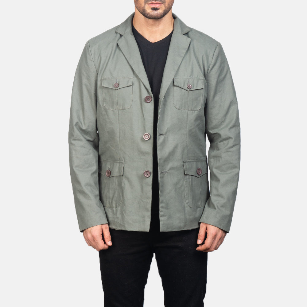 
Kajetan Grey Safari Læderjakketil Mænd in Grey Poly-Cotton - Forfra med skræddersyet silhuet | Køb online
