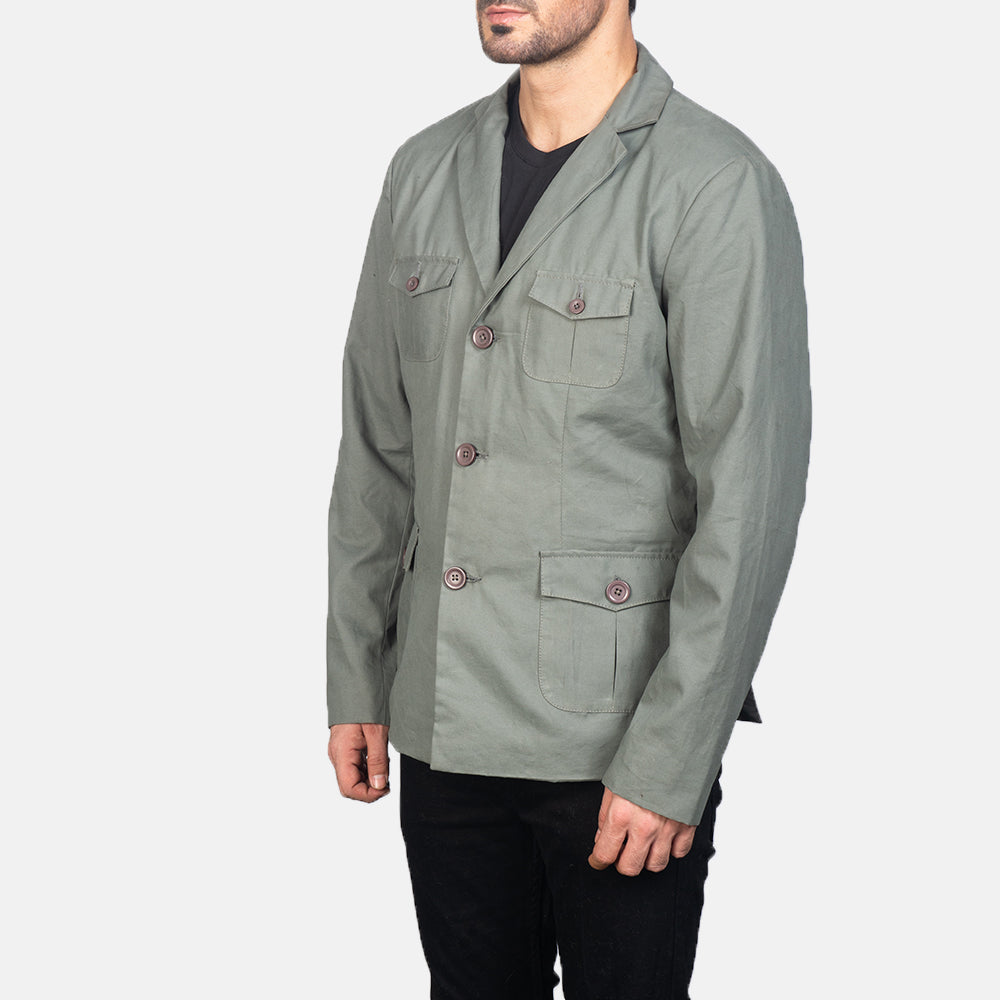 
Grey Poly-Cotton Leather Blazer - Bagfra med tilpassede skuldre og ren kant