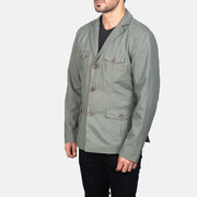 
Grey Poly-Cotton Leather Blazer - Bagfra med tilpassede skuldre og ren kant