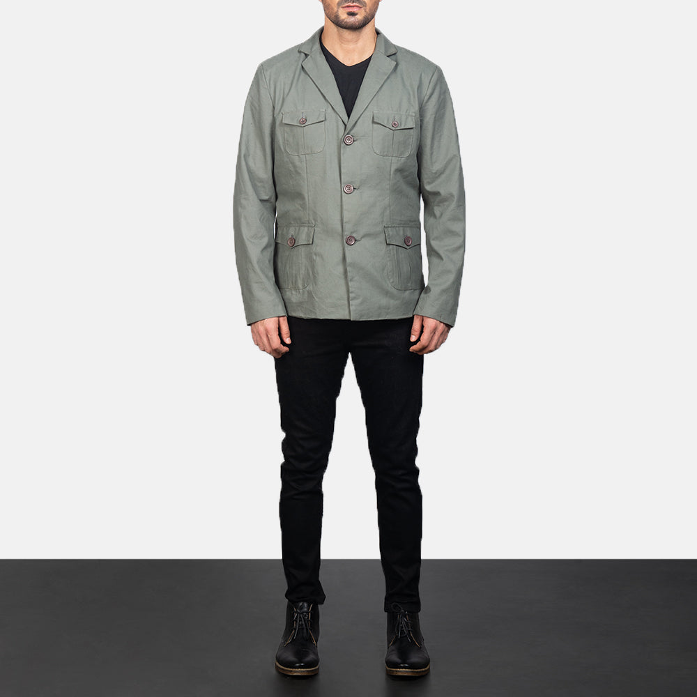 
Kajetan Grey Safari Læderjakketil Mænd - Sideprofil med ergonomisk ærmesnit