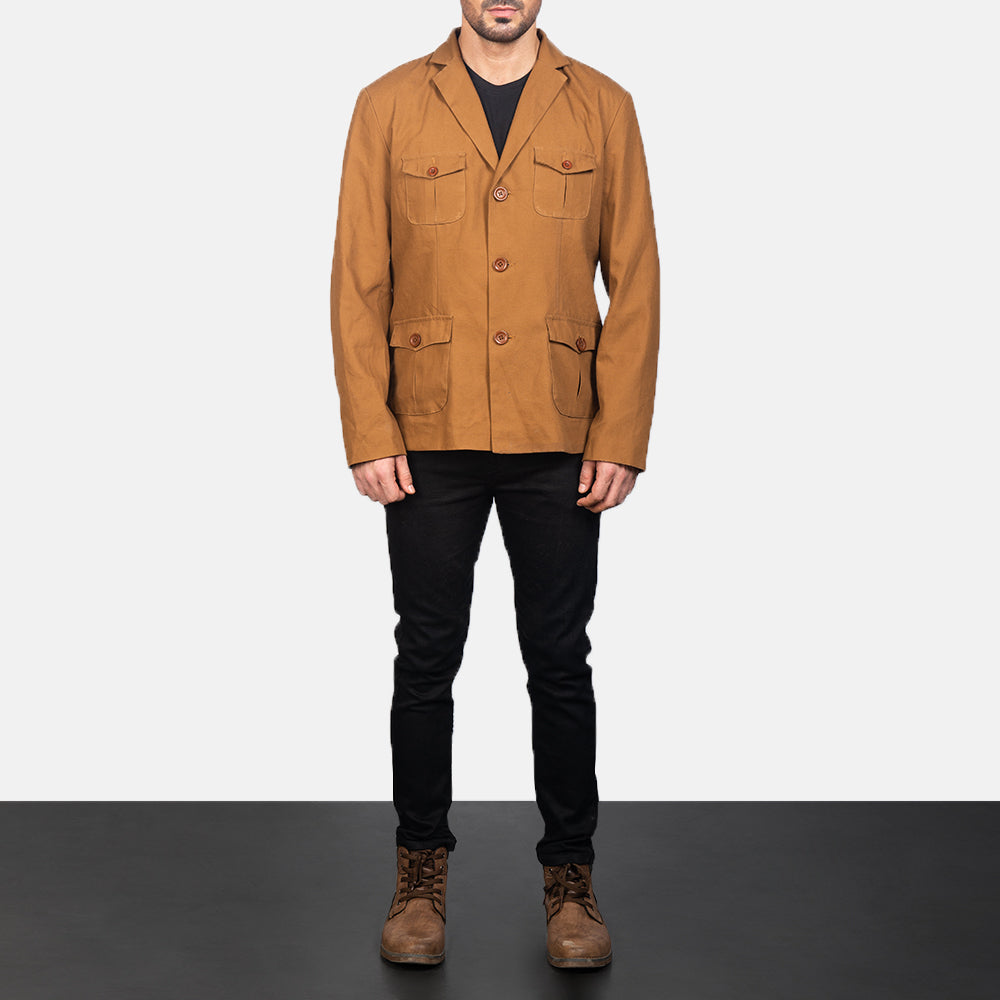 
Kajetan Khaki Safari Læderjakke til Mænd - Sideprofil med ergonomisk ærmesnit