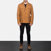 
Kajetan Khaki Safari Læderjakke til Mænd - Sideprofil med ergonomisk ærmesnit