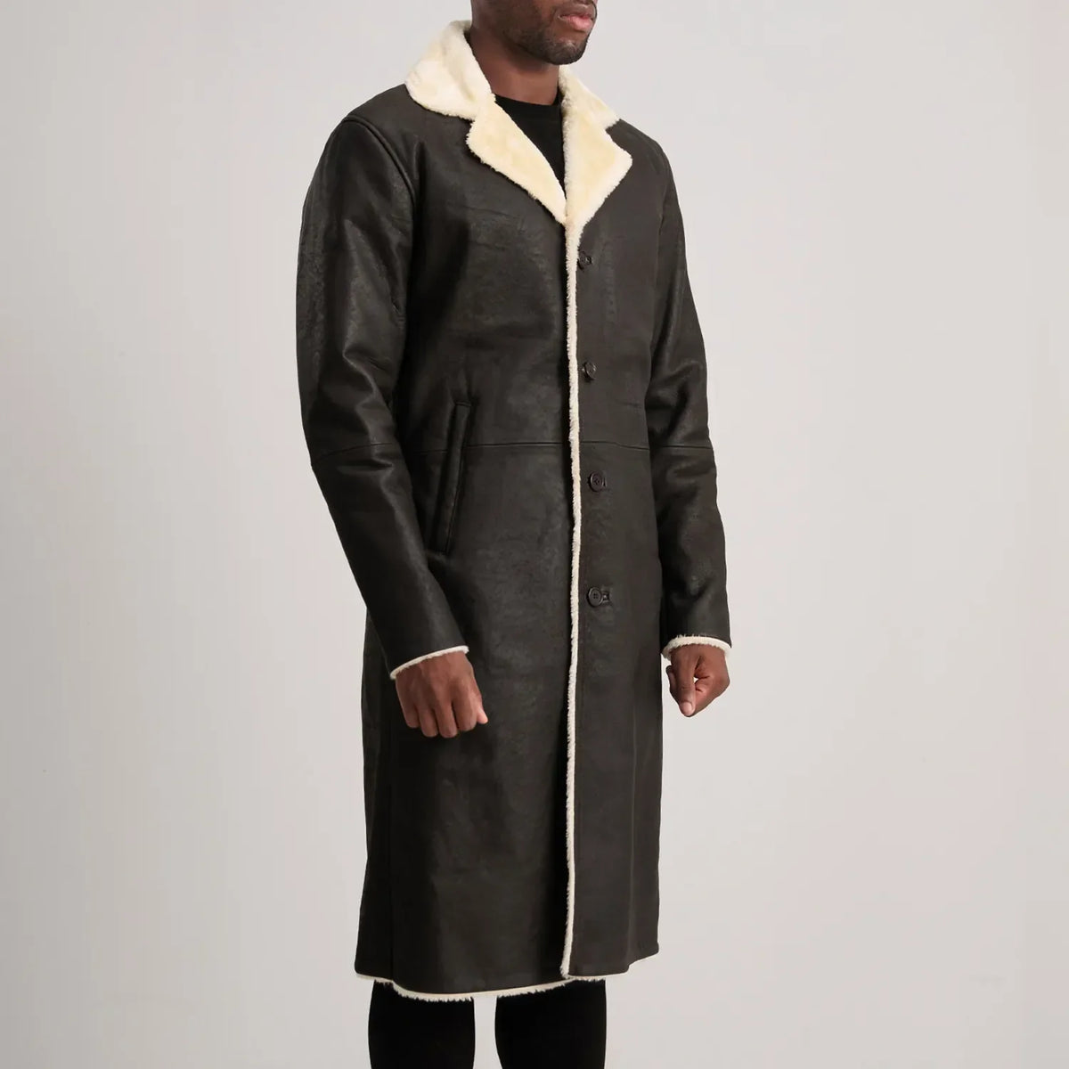
Brown Sheepskin Snuffed Aviator Jacket - Bagfra med tilpassede skuldre og ren kant