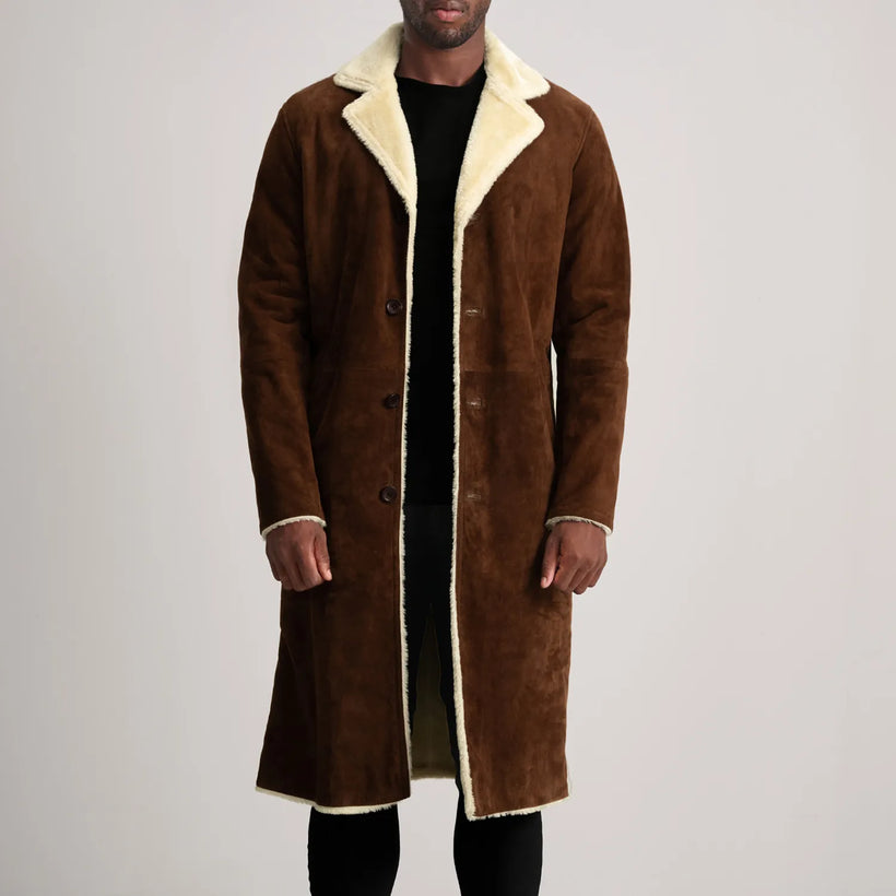 Kolby Brun Suede Shearling Læderfrakke til Mænd