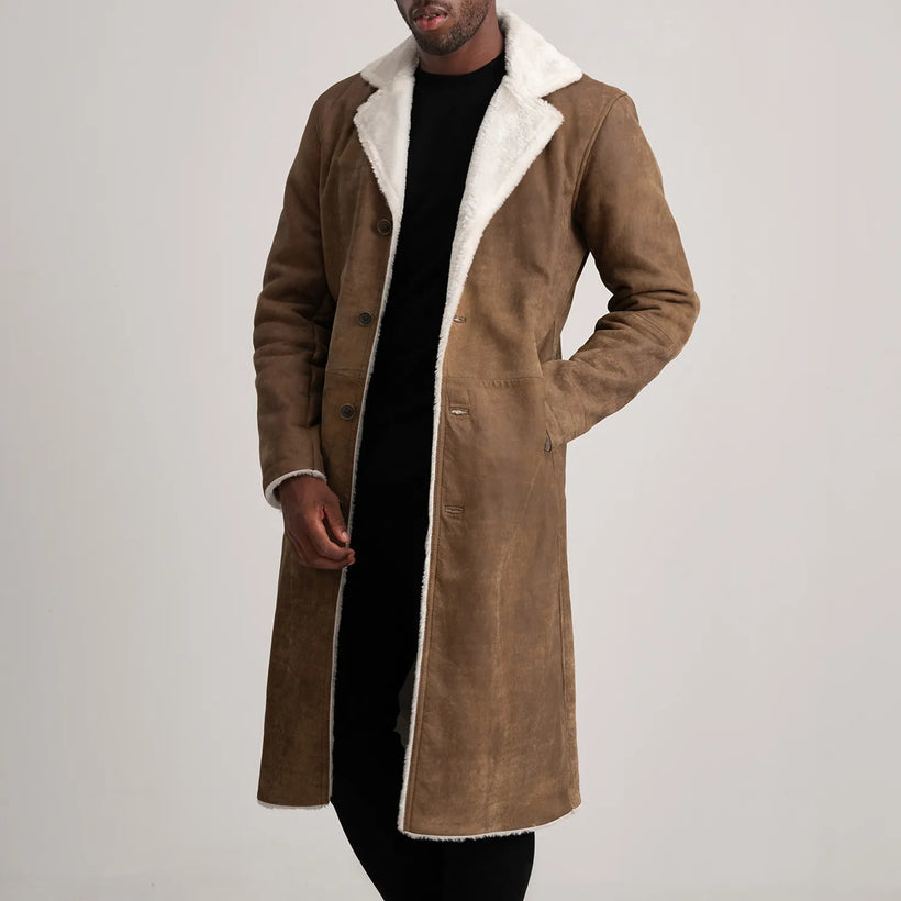 Kolby Distressed Brun Leather Shearling Læderfrakke til Mænd