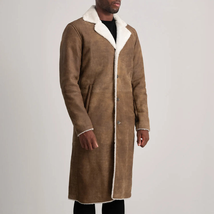 Kolby Distressed Brun Leather Shearling Læderfrakke til Mænd