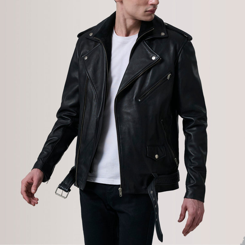 Kole Sort Leather Double Rider Læderjakke til Mænd