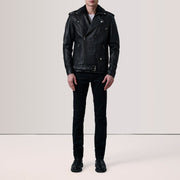 
Black Sheepskin Leather Biker Jacket - Bagfra med tilpassede skuldre og ren kant
