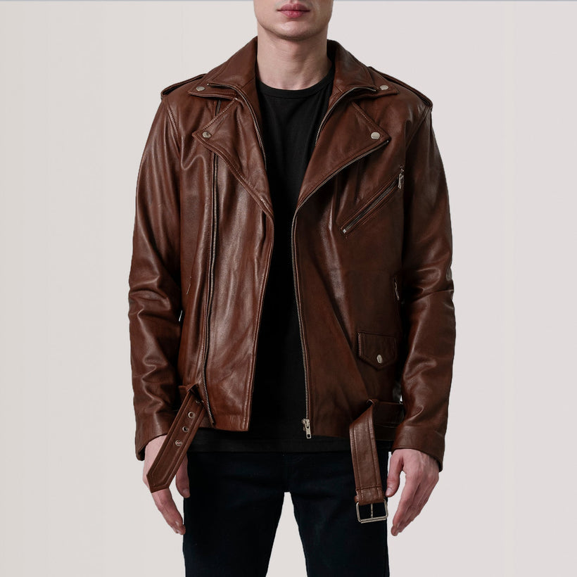 Kole Waxed Brun Leather Double Rider Læderjakke til Mænd