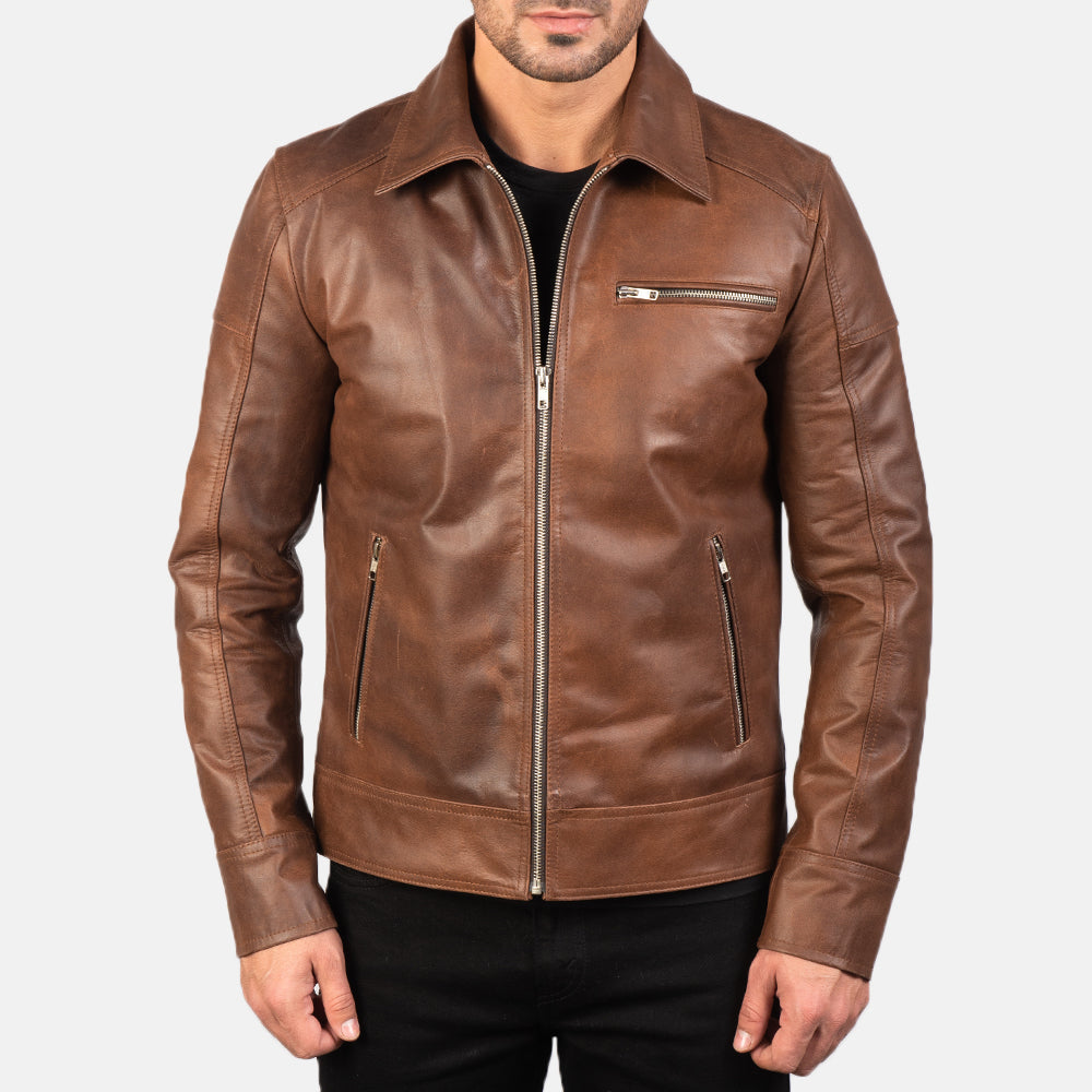 Lavendard Læder Bikerjakke til Mænd – alternate product view 3