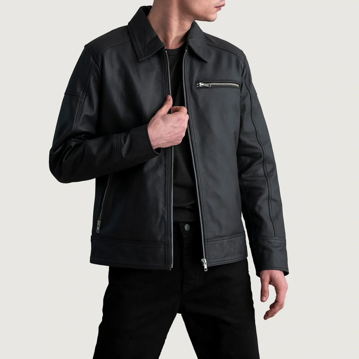 Lavendard Læder Bikerjakke til Mænd – alternate product view 1