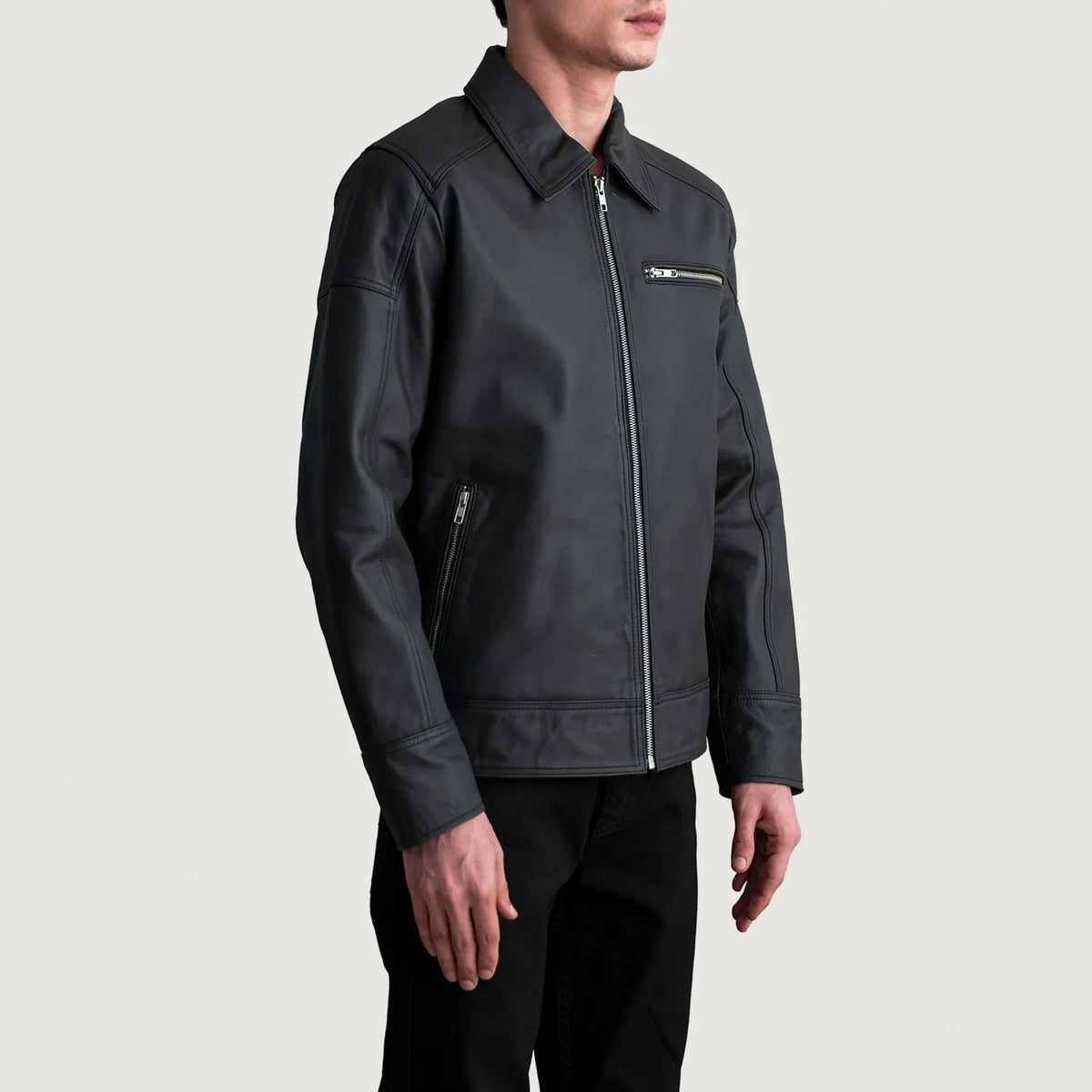 Lavendard Læder Bikerjakke til Mænd – alternate product view 2
