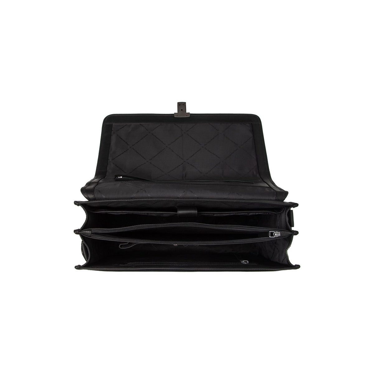 
Solid Antique Brass Hardware & Heavy-Duty Dual Zipper Detail on Glenwood Kernelæder Briefcase til Mænd