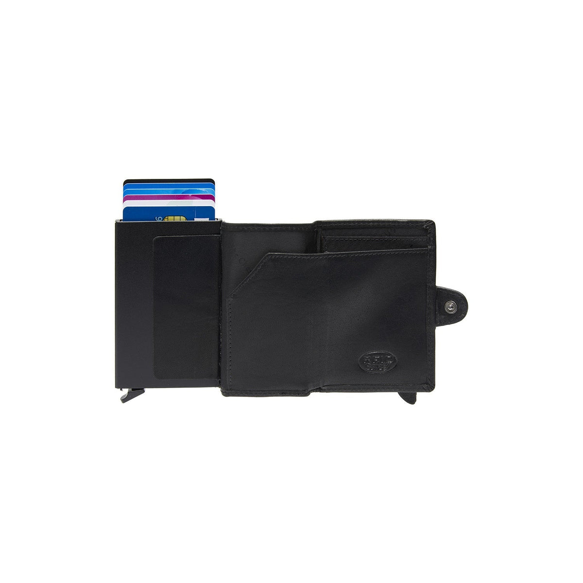 Baldwin Full-Grain Leather Card Holder til Kvinder - Structured Side Profile Showing Gusset Depth &amp; Expansion Capacity