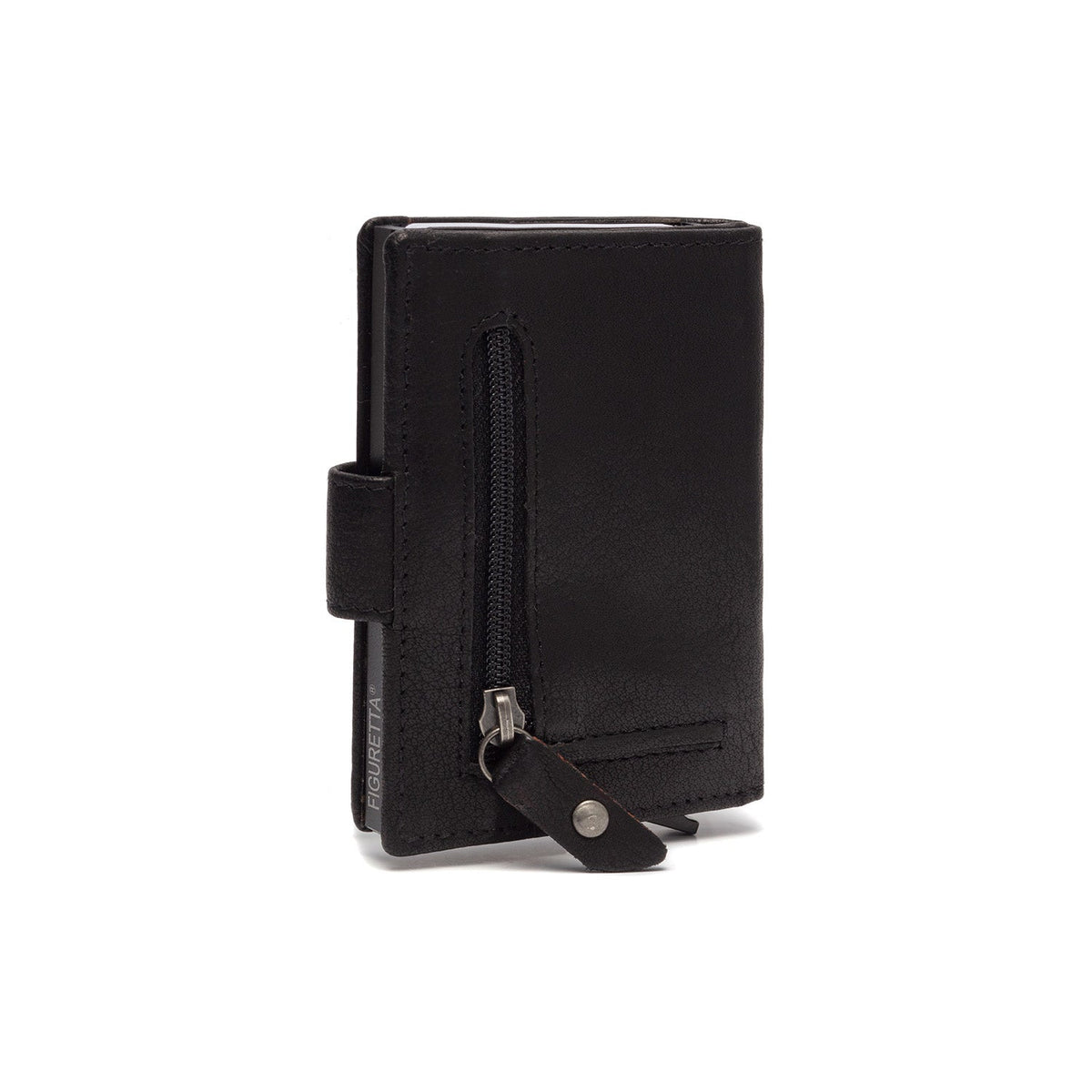 Solid Antique Brass Hardware &amp; Heavy-Duty Dual Zipper Detail on Prague Full-Grain Leather Card Holder til Kvinder