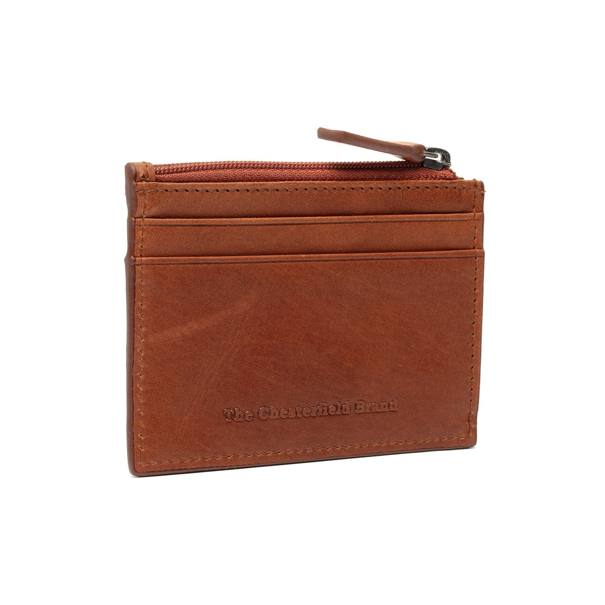 Cognac Leather Card Wallet til Kvinder, front view