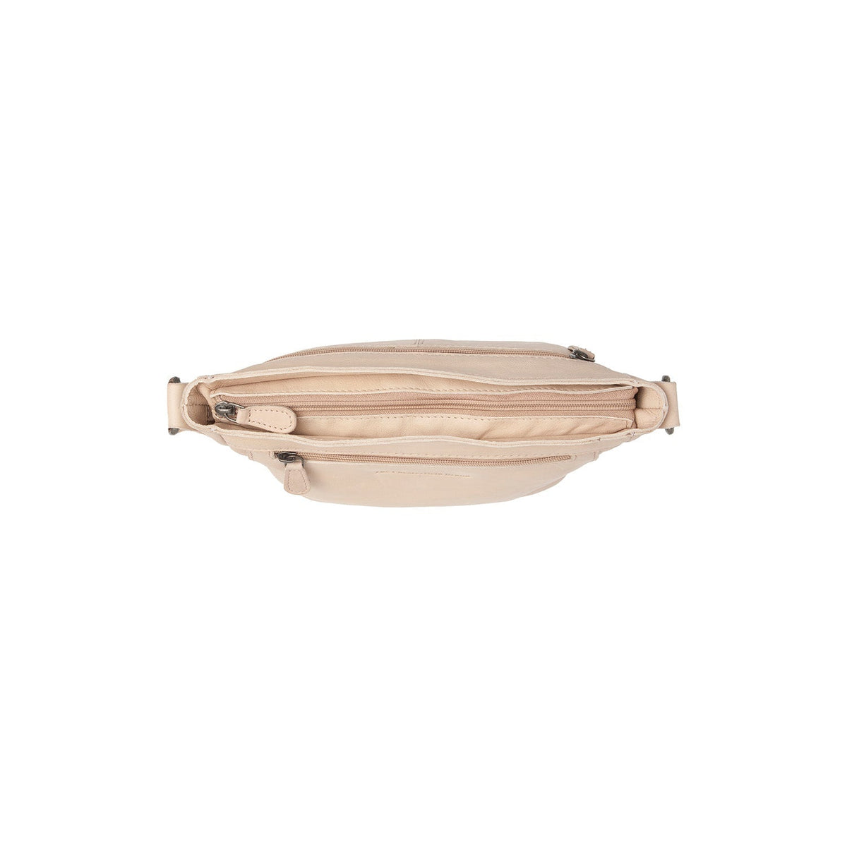 
Solid Antique Brass Hardware & Heavy-Duty Dual Zipper Detail on Aston Crossbody taske i læder