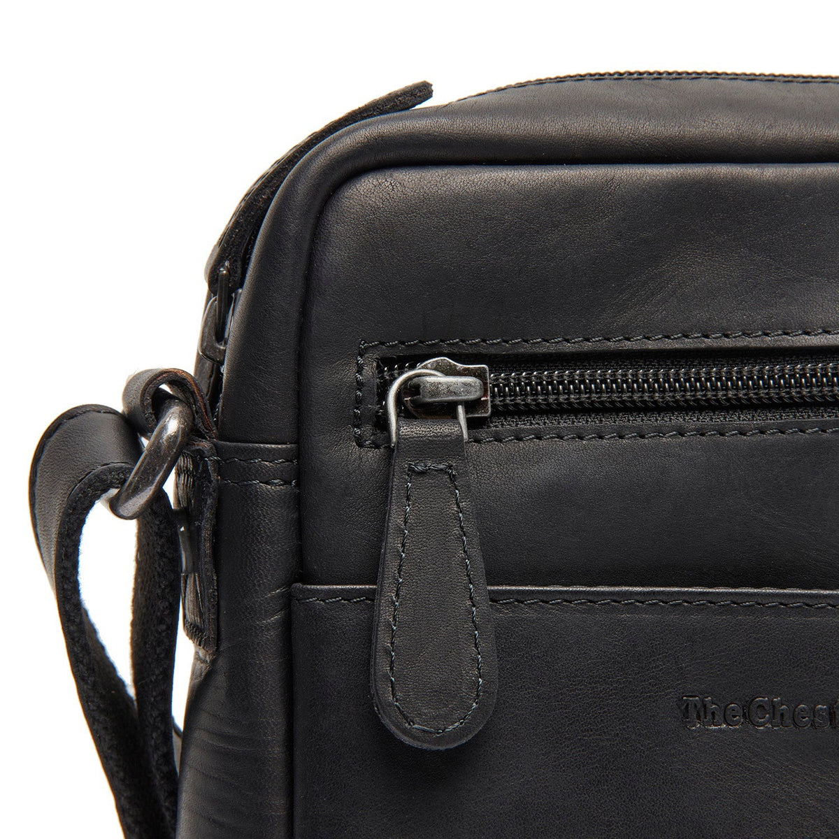 Laveno Full-Grain Leather Crossbody Bag til Mænd - Structured Side Profile Showing Gusset Depth &amp; Expansion Capacity