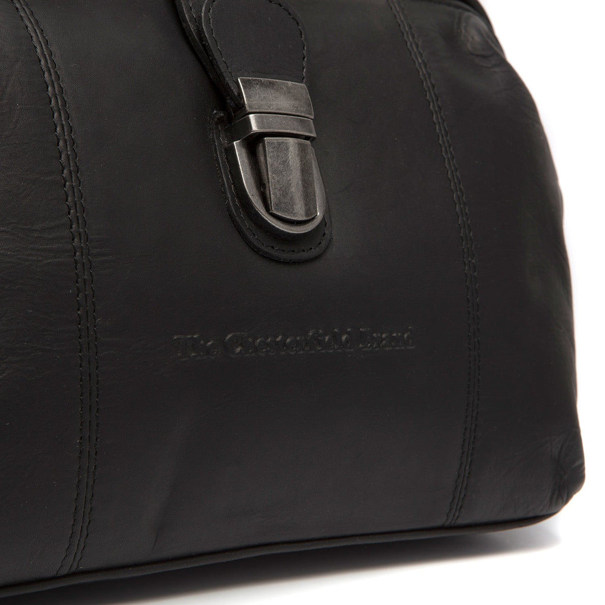 Close-Up Detail of Classic Collar &amp; Heavy-Duty Zipper Hardware on Rachael Full-Grain Leather Handbag til Kvinder