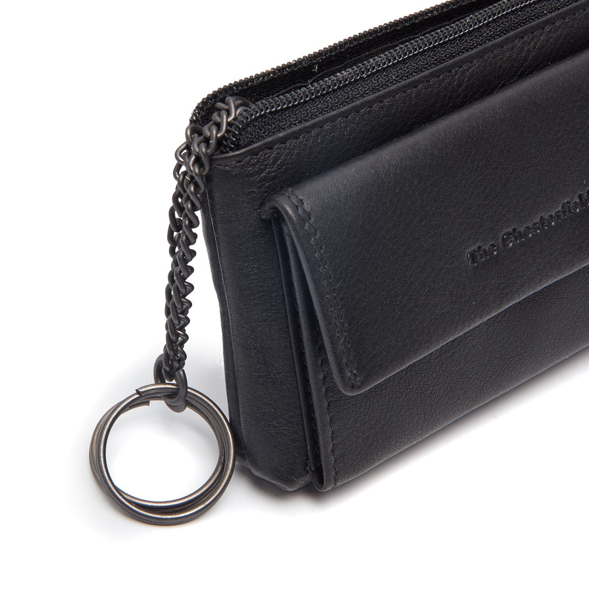 Close-Up Detail of Classic Collar &amp; Heavy-Duty Zipper Hardware on Torano Full-Grain Leather Key Case til Kvinder