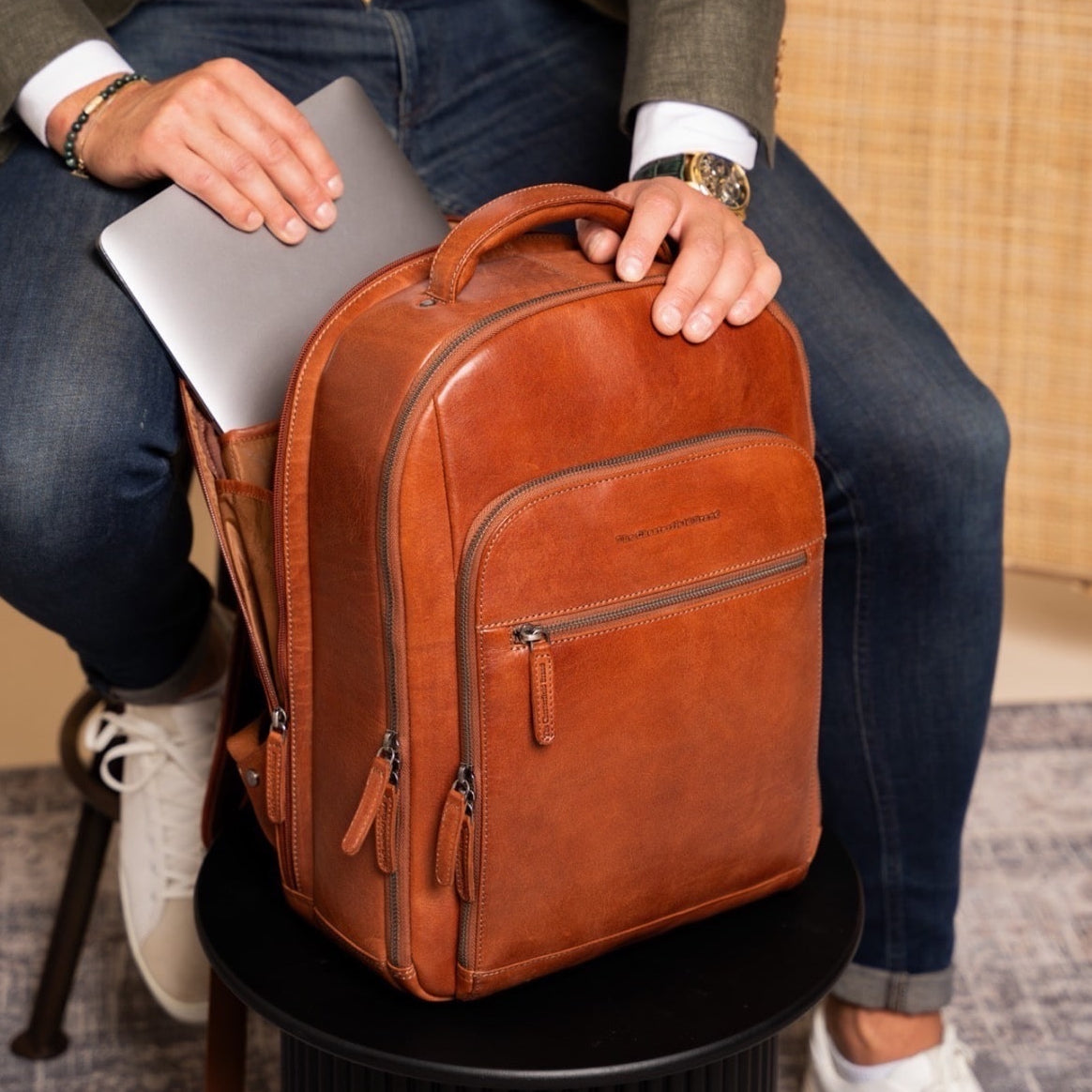 Maggiore Full-Grain Leather Laptop Backpack til Mænd – alternate product view 3