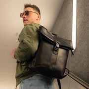 Classic 100% Full-Grain leather Backpack - Rear Perspective Showing Reinforced Leather Straps &amp; Stitching
