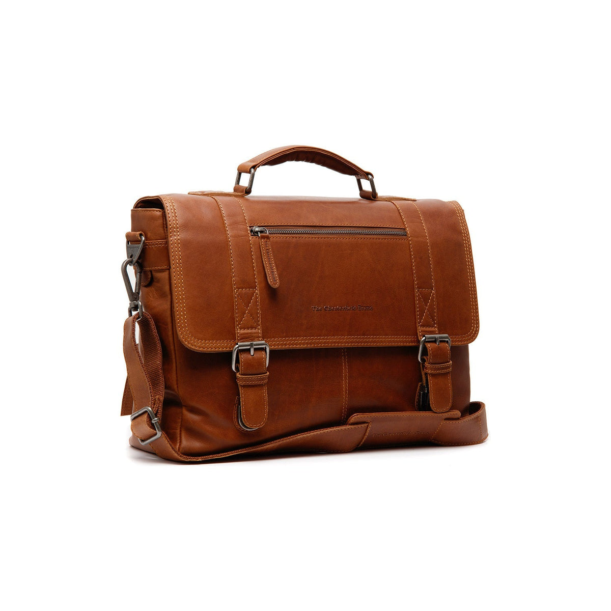 Imperia Full-Grain Leather Laptop Bag til Mænd in Classic 100% Full-Grain Leather - Full Exterior Front Profile View | Buy Online